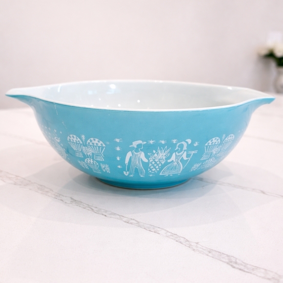 Vintage Pyrex 444 Turquoise Butterprint Amish Mixing Bowl 4Qt Blue Oven Ware USA